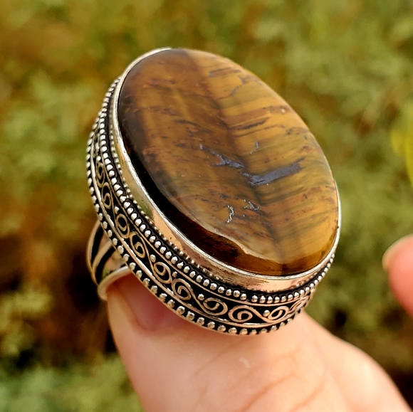 New Amazing Oversized Tiger Eye 925 Silver Ring. - Picture 2 of 16